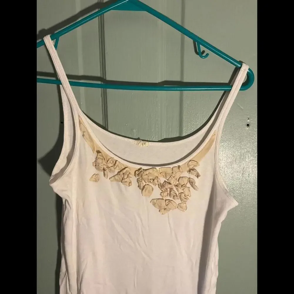 J. Crew Sleeveless Tank Cream With Silk Leaf Detail Size Large